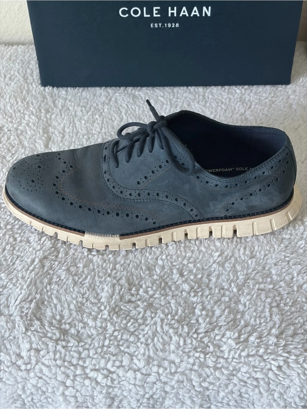 Cole Haan Men’s Navy Blue Nubuck Zerogrand Remastered Wingtip Oxfords Size 9.5M